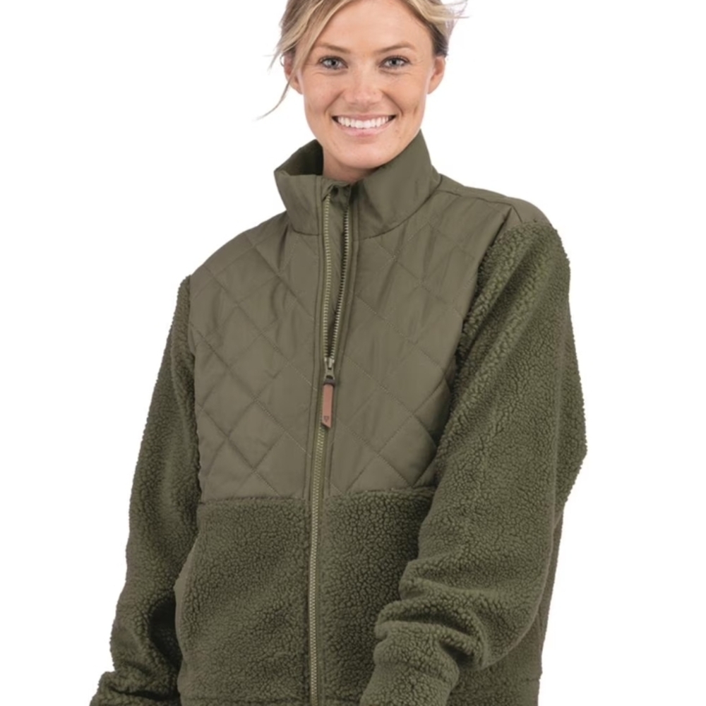 Liv Outdoor Olive Quilted Sherpa Full Zip Dahlia Women's Fall Jacket Size Medium